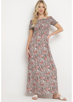 Czarno-Beżowa Sukienka Hiszpanka Długa z Bawełny w Kwiatowy Print Mrosa ze sklepu Born2be Odzież w kategorii Sukienki - zdjęcie 170960469