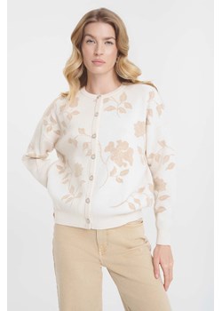 Rozpinany sweter damski beżowy w kwiatki ze sklepu 5.10.15 w kategorii Swetry damskie - zdjęcie 170964297