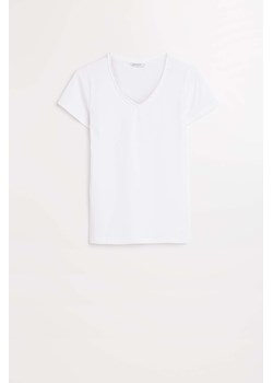 Damska koszulka basic biała z dekoltem w serek ze sklepu 5.10.15 w kategorii Bluzki damskie - zdjęcie 170964329