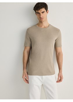 Reserved - T-shirt regular fit z lnem - oliwkowy ze sklepu Reserved w kategorii T-shirty męskie - zdjęcie 170965279