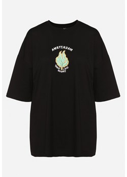 Czarny T-shirt Oversize z Krótkim Rękawem i Nadrukiem Darlakia ze sklepu Born2be Odzież w kategorii Bluzki damskie - zdjęcie 170966285