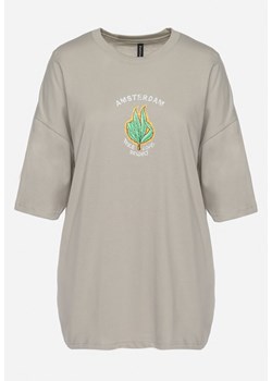 Szary T-shirt Oversize z Krótkim Rękawem i Nadrukiem Darlakia ze sklepu Born2be Odzież w kategorii Bluzki damskie - zdjęcie 170966289