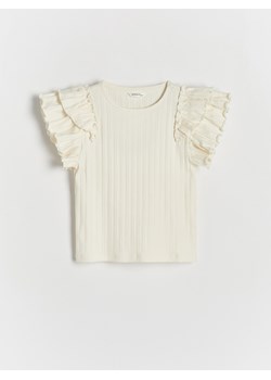 Reserved - T-shirt z falbankami na rękawach - złamana biel ze sklepu Reserved w kategorii Bluzki dziewczęce - zdjęcie 170971216