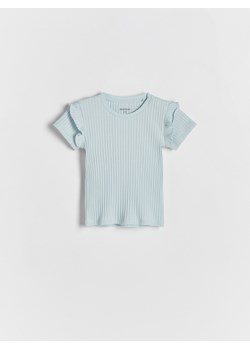 Reserved - Prążkowana bluzka z falbanami - jasnoturkusowy ze sklepu Reserved w kategorii Koszulki niemowlęce - zdjęcie 170971318