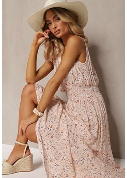 Różowa Rozkloszowana Sukienka z Gumką w Talii i Asymetrycznym Dołem z Bawełny Estelee ze sklepu Renee odzież w kategorii Sukienki - zdjęcie 170973047
