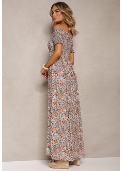 Granatowo-Pomarańczowa Długa Sukienka Bawełniana Hiszpanka w Kwiatowy Wzór Nrosa ze sklepu Renee odzież w kategorii Sukienki - zdjęcie 170973069