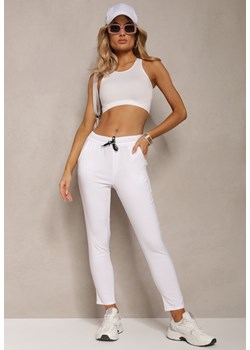 Białe Spodnie z Gumką w Talii i Wiązaniem Fastar ze sklepu Renee odzież w kategorii Spodnie damskie - zdjęcie 170973137