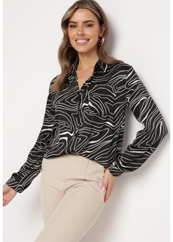 Czarna Koszula z Długim Rękawem Zapinana na Guziki w Abstrakcyjny Wzór Jastar ze sklepu Born2be Odzież w kategorii Koszule damskie - zdjęcie 170973718