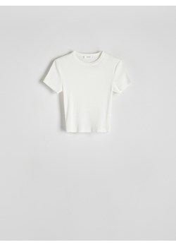 Reserved - Bawełniany t-shirt w prążek - biały ze sklepu Reserved w kategorii Bluzki damskie - zdjęcie 170980945