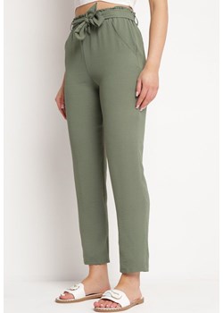 Zielone Spodnie z Wiązaniem w Stylu Paperbag  Castaria ze sklepu Born2be Odzież w kategorii Spodnie damskie - zdjęcie 170982648