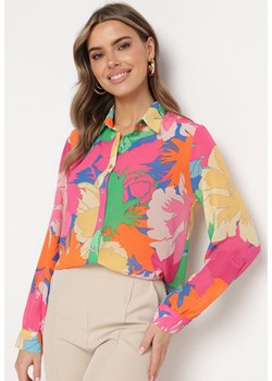 Fuksjowa Koszula o Kwiatowym Motywie i Klasycznym Kroju Aniduro ze sklepu Born2be Odzież w kategorii Koszule damskie - zdjęcie 170982755