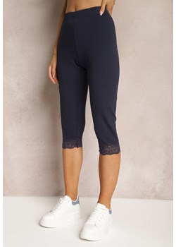 Granatowe Spodnie z Bawełny o Długości 3/4 Legginsy Abiknia ze sklepu Renee odzież w kategorii Spodnie damskie - zdjęcie 170983046