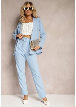 Jasnoniebieskie Spodnie Garniturowe High Waist z Paskiem Wenus ze sklepu Renee odzież w kategorii Spodnie damskie - zdjęcie 170983085