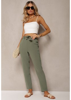 Zielone Spodnie Regular z Wiązaniem w Pasie Dastaria ze sklepu Renee odzież w kategorii Spodnie damskie - zdjęcie 170983225