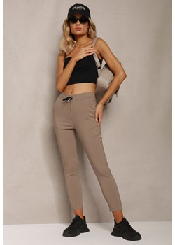 Ciemnobeżowe Spodnie z Gumką w Talii i Wiązaniem Fastar ze sklepu Renee odzież w kategorii Spodnie damskie - zdjęcie 170983235