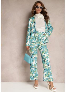 Niebiesko-Białe Spodnie w Kwiatowy Print High Waist z Szeroką Nogawką Lastaria ze sklepu Renee odzież w kategorii Spodnie damskie - zdjęcie 170983295