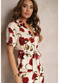 Beżowo-Bordowa Koszula w Kwiatowy Print Wiązana w Talii Uvularia ze sklepu Renee odzież w kategorii Koszule damskie - zdjęcie 170983335