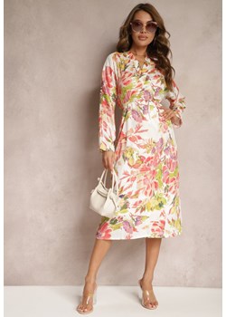 Biało-Różowa Kopertowa Sukienka z Kwiecistym Printem Aleratoa ze sklepu Renee odzież w kategorii Sukienki - zdjęcie 170983346