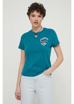 Tommy Jeans t-shirt bawełniany damski kolor turkusowy DW0DW17820 ze sklepu ANSWEAR.com w kategorii Bluzki damskie - zdjęcie 170989355