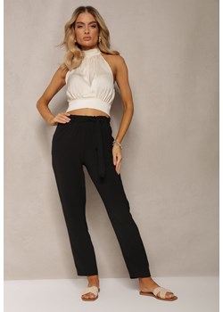 Czarne Spodnie Regular z Wiązaniem w Pasie Dastaria ze sklepu Renee odzież w kategorii Spodnie damskie - zdjęcie 170992308