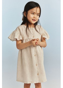 H & M - Lniana sukienka z falbankowym rękawem - Beżowy ze sklepu H&M w kategorii Sukienki dziewczęce - zdjęcie 170993466
