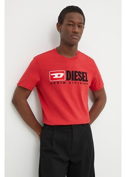 Diesel t-shirt bawełniany męski kolor czerwony z aplikacją ze sklepu ANSWEAR.com w kategorii T-shirty męskie - zdjęcie 171004146