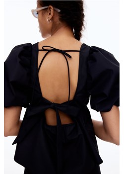 H & M - Bluzka z wiązaniem i bufiastym rękawem - Czarny ze sklepu H&M w kategorii Bluzki damskie - zdjęcie 171004259
