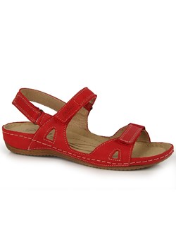 Sandały skórzane damskie na rzepy czerwone Helios 205 ze sklepu ButyModne.pl w kategorii Sandały damskie - zdjęcie 171007796