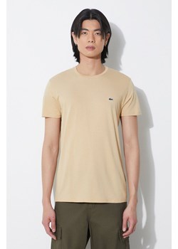 Lacoste t-shirt bawełniany kolor beżowy gładki ze sklepu PRM w kategorii T-shirty męskie - zdjęcie 171011706