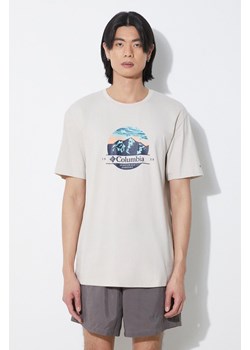 Columbia t-shirt bawełniany Path Lake męski kolor beżowy z nadrukiem 1934814 ze sklepu PRM w kategorii T-shirty męskie - zdjęcie 171011708