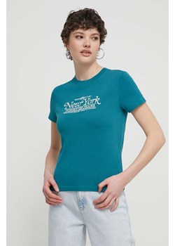 Tommy Jeans t-shirt bawełniany damski kolor turkusowy ze sklepu ANSWEAR.com w kategorii Bluzki damskie - zdjęcie 171013315