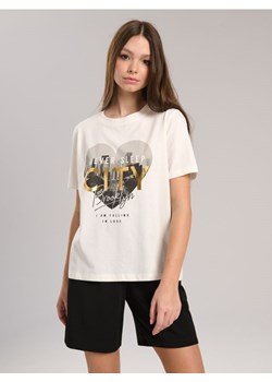 Sinsay - Koszulka z nadrukiem - kremowy ze sklepu Sinsay w kategorii Bluzki damskie - zdjęcie 171015629