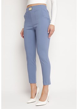 Niebieskie Elastyczne Spodnie z Wysokim Stanem z Gumką w Pasie Monuetta ze sklepu Born2be Odzież w kategorii Spodnie damskie - zdjęcie 171016026