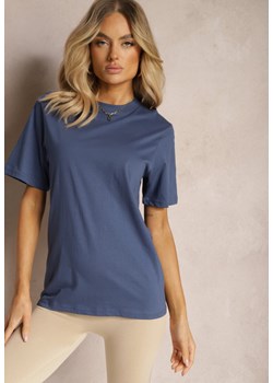 Granatowa Klasyczna Koszulka z Bawełny z Podwiniętymi Rękawkami Oboea ze sklepu Renee odzież w kategorii Bluzki damskie - zdjęcie 171018018