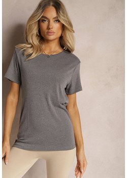 Ciemnoszara Casualowa Koszulka T-shirt z Bawełny Gittaria ze sklepu Renee odzież w kategorii Bluzki damskie - zdjęcie 171018138