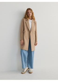 Reserved - Dwurzędowy płaszcz z wiskozą - beżowy ze sklepu Reserved w kategorii Płaszcze damskie - zdjęcie 171018806