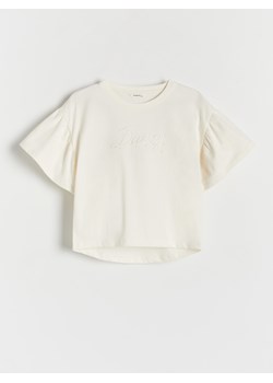 Reserved - T-shirt z aplikacją - złamana biel ze sklepu Reserved w kategorii Bluzki dziewczęce - zdjęcie 171018947