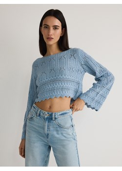Reserved - Krótki ażurowy sweter - jasnoniebieski ze sklepu Reserved w kategorii Swetry damskie - zdjęcie 171019069