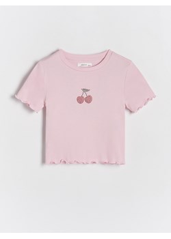 Reserved - T-shirt z aplikacją - różowy ze sklepu Reserved w kategorii Bluzki dziewczęce - zdjęcie 171019108