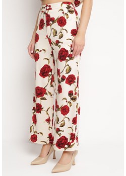 Beżowo-Bordowe Spodnie Szerokie w Kwiaty z Kieszeniami Cucumia ze sklepu Born2be Odzież w kategorii Spodnie damskie - zdjęcie 171020477