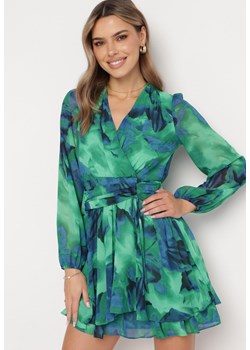 Zielona Sukienka Mini z Kopertowym Dekoltem i Wzorem Tie-Dye Arisel ze sklepu Born2be Odzież w kategorii Sukienki - zdjęcie 171024065