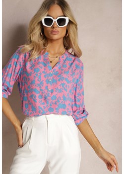 Różowo-Niebieska Bluzka Koszulowa w Ornamentalny Wzór z Guzikami Przy Dekolcie Pontaria ze sklepu Renee odzież w kategorii Bluzki damskie - zdjęcie 171026339