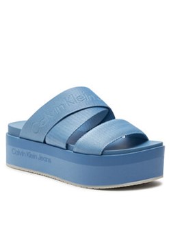 Calvin Klein Jeans Klapki Flatform Sandal Webbing In Mr YW0YW01361 Niebieski ze sklepu MODIVO w kategorii Klapki damskie - zdjęcie 171026997