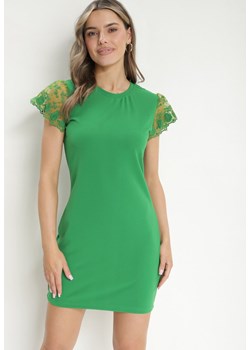 Zielona Dopasowana Sukienka z Koronkowym Rękawkiem Cidariana ze sklepu Born2be Odzież w kategorii Sukienki - zdjęcie 171029465