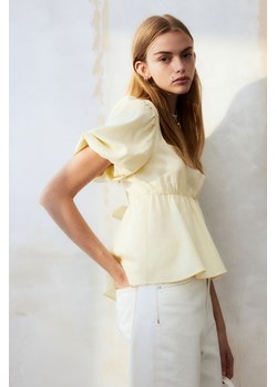 H & M - Bluzka z wiązaniem i bufiastym rękawem - Żółty ze sklepu H&M w kategorii Bluzki damskie - zdjęcie 171032946