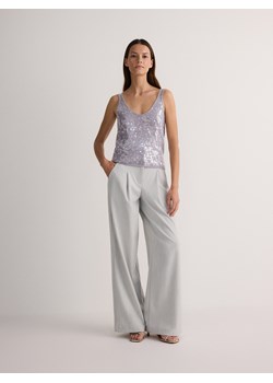 Reserved - Szerokie spodnie z zakładkami i wiskozą - jasnoszary ze sklepu Reserved w kategorii Spodnie damskie - zdjęcie 171045975