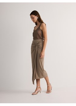 Reserved - Spódnica midi z drapowaniem - brązowy ze sklepu Reserved w kategorii Spódnice - zdjęcie 171046086