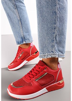 Czerwone Płaskie Sneakersy Sznurowane z Brokatowymi Wstawkami Raflia ze sklepu renee.pl w kategorii Buty sportowe damskie - zdjęcie 171074969
