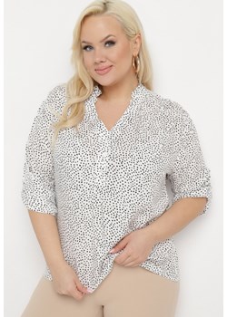 Biała Bluzka Wiskozowa z Guzikami w Kropki Jelle ze sklepu Born2be Odzież w kategorii Bluzki damskie - zdjęcie 171146037