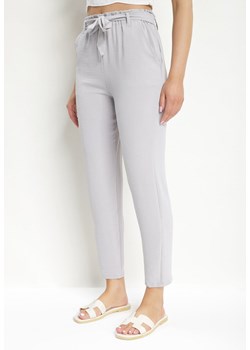 Jasnoszare Spodnie z Wiązaniem w Stylu Paperbag  Castaria ze sklepu Born2be Odzież w kategorii Spodnie damskie - zdjęcie 171146065